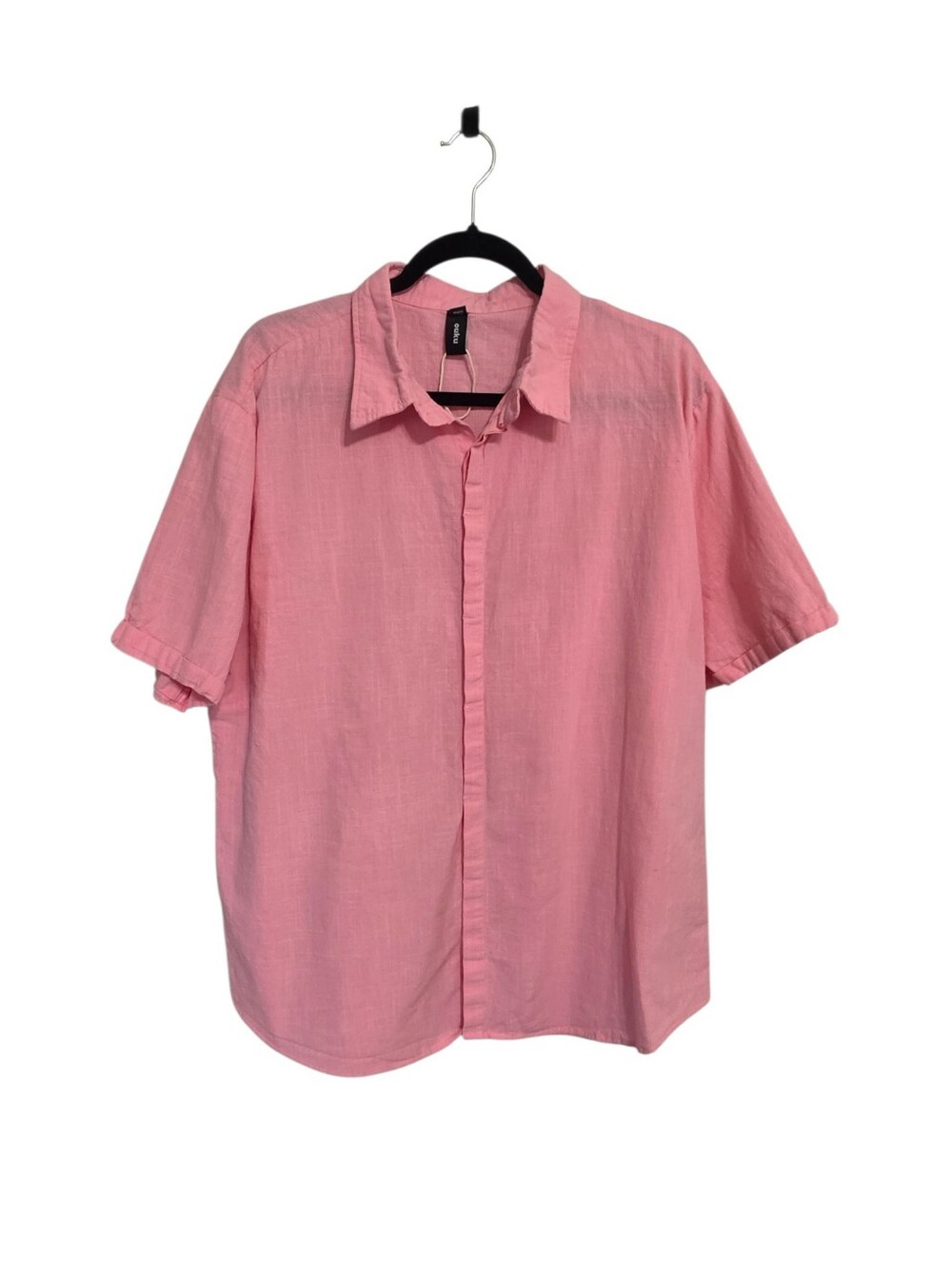 Ouku Pink Cotton Linen Button Up Short Sleeve Top 2X Breathable Sustainable